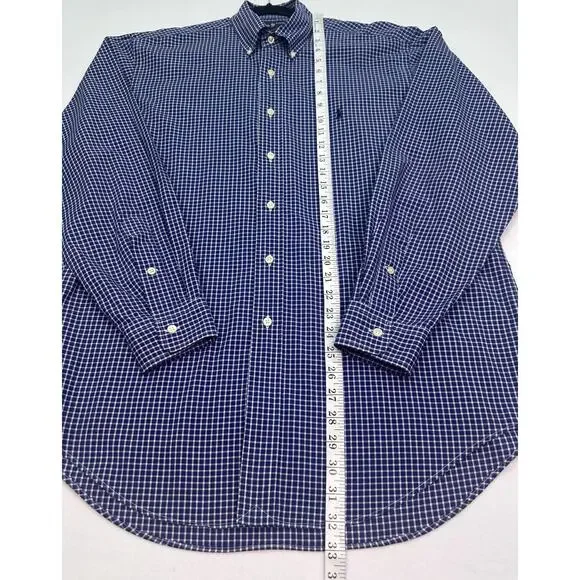 Polo Ralph Lauren Men’s Blue Gingham Check Button Down Shirt Size 16 34/35 - Picture 6 of 9